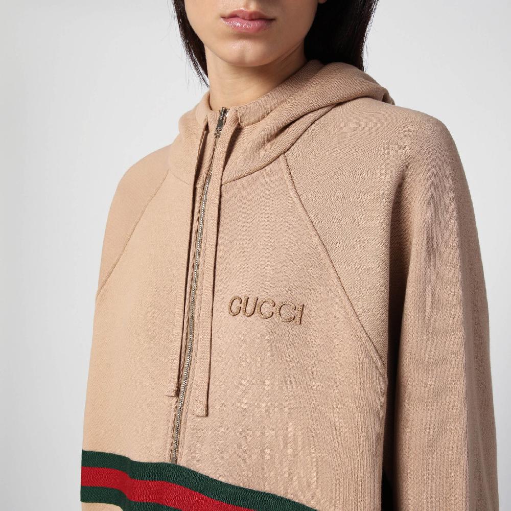 GUCCI Felpa beige con nastro Web Italy