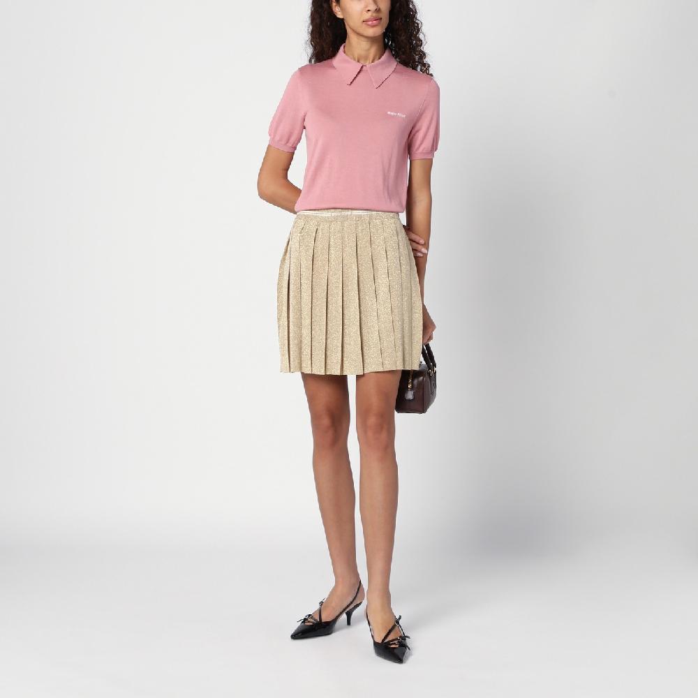 Miu Miu Minigonna plissettata oro in lurex Italia