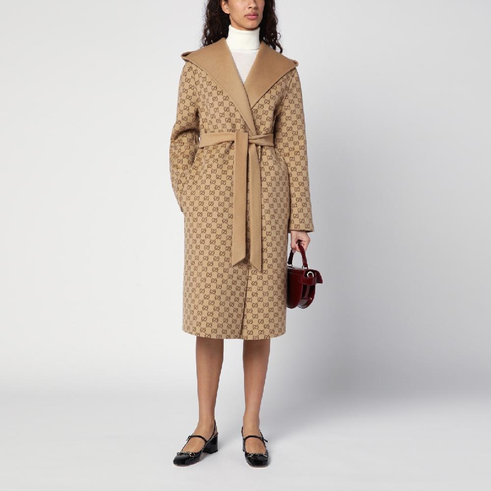 GUCCI Cappotto con cintura reversibile beige In Linea