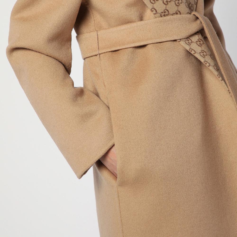GUCCI Cappotto con cintura reversibile beige In Linea