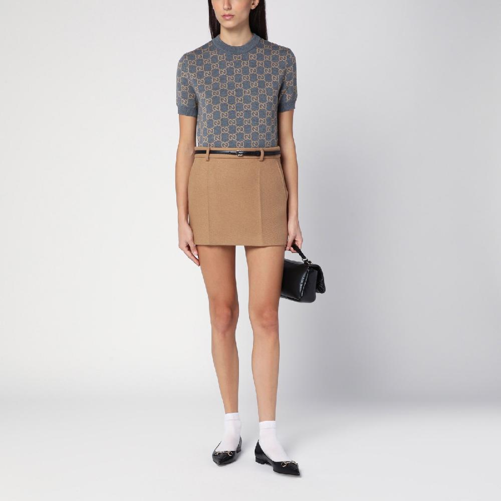 GUCCI Mini gonna beige in lana e cashmere Nuovo