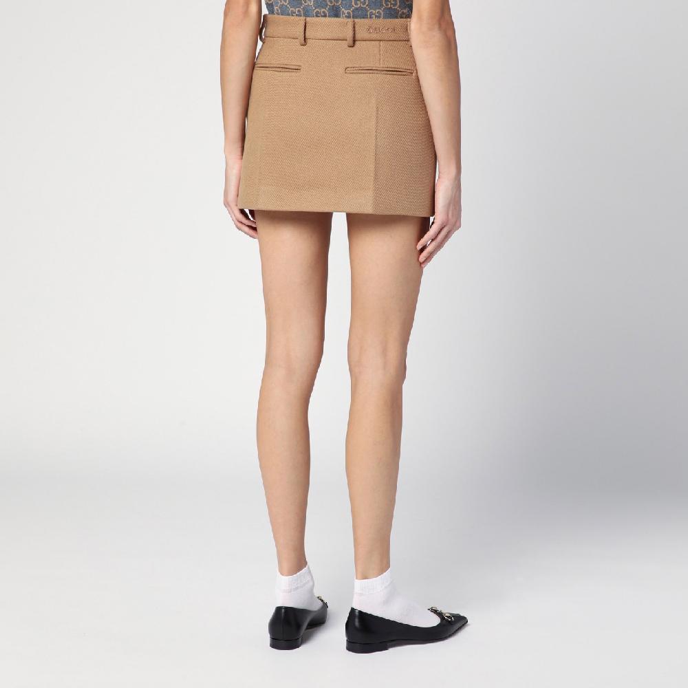 GUCCI Mini gonna beige in lana e cashmere Nuovo