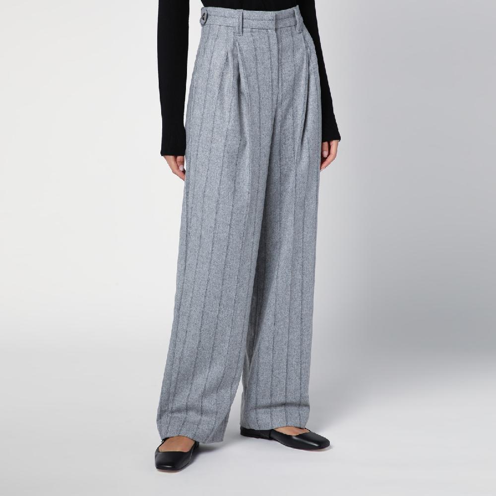 Brunello Cucinelli Pantalone ampio grigio chiaro rigato Promozione