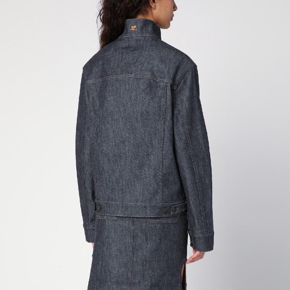 Courru00e8ges Giacca asimmetrica grigia scura in denim Soddisfazione Garantita