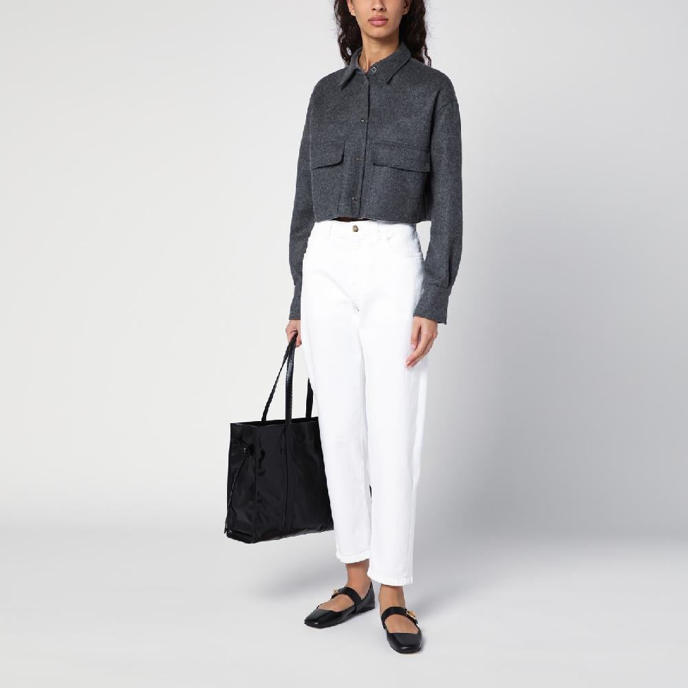 Brunello Cucinelli Giacca camicia crop grigia con Shiny Tab Negozi Online