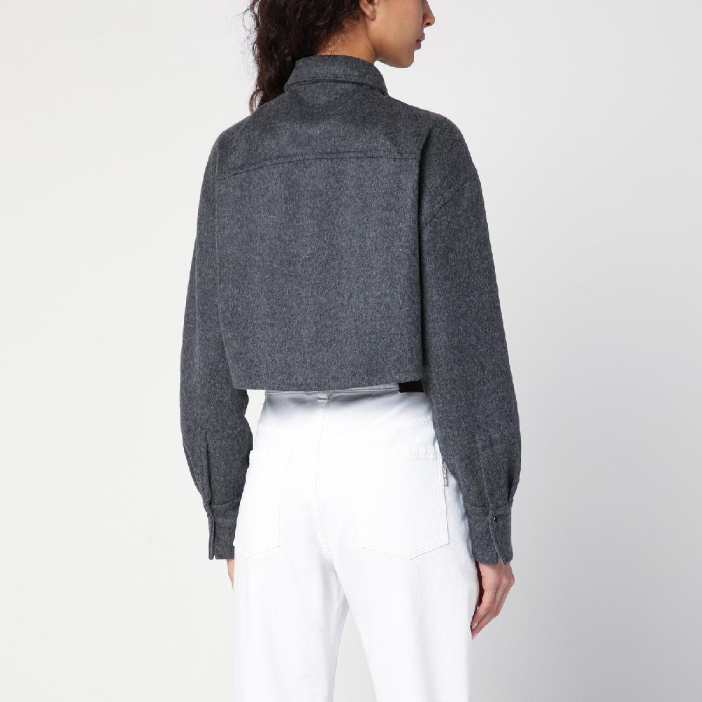Brunello Cucinelli Giacca camicia crop grigia con Shiny Tab Negozi Online