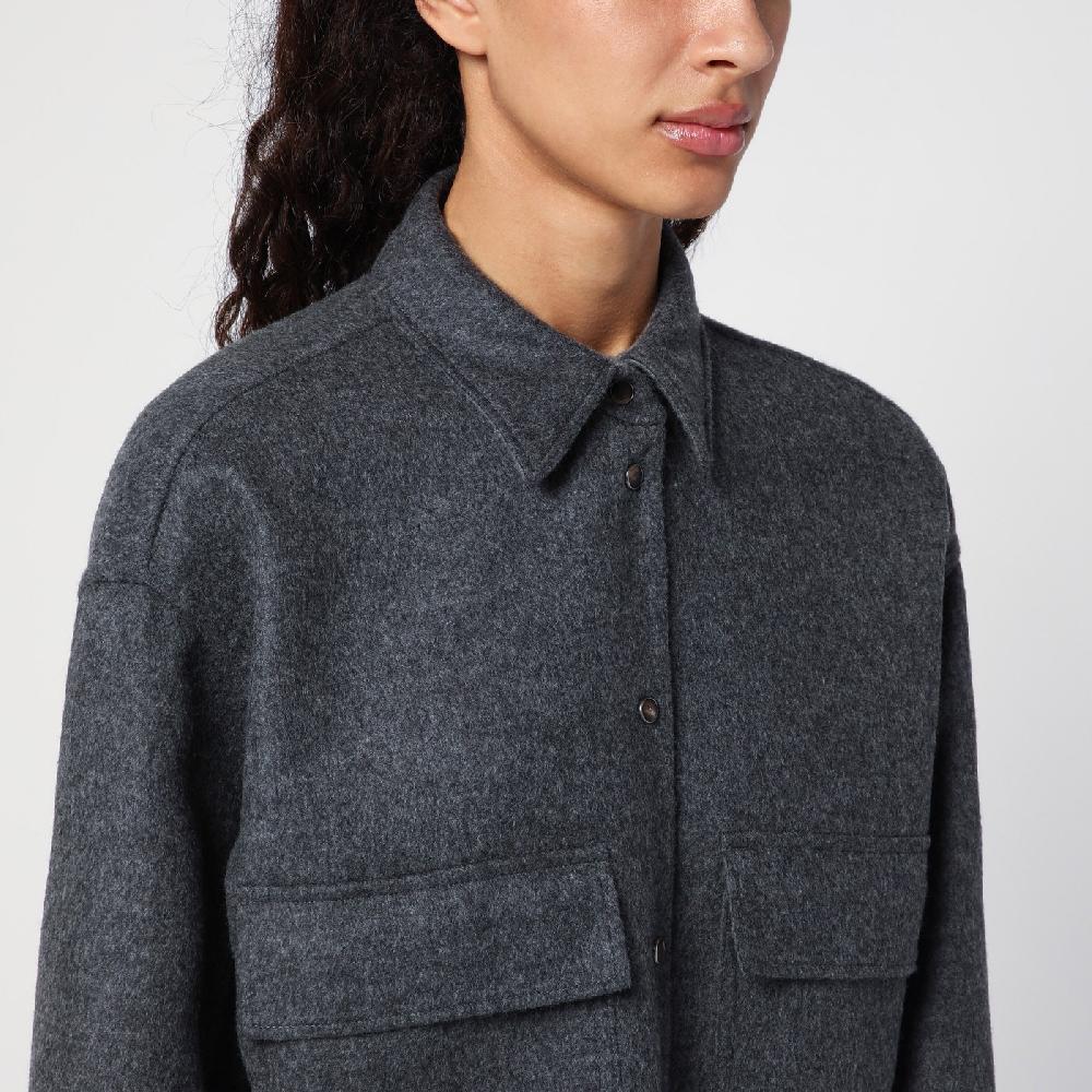 Brunello Cucinelli Giacca camicia crop grigia con Shiny Tab Negozi Online