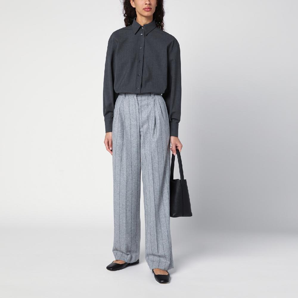 Brunello Cucinelli Camicia grigia scura con Shiny Collar Detail Consegna Veloce