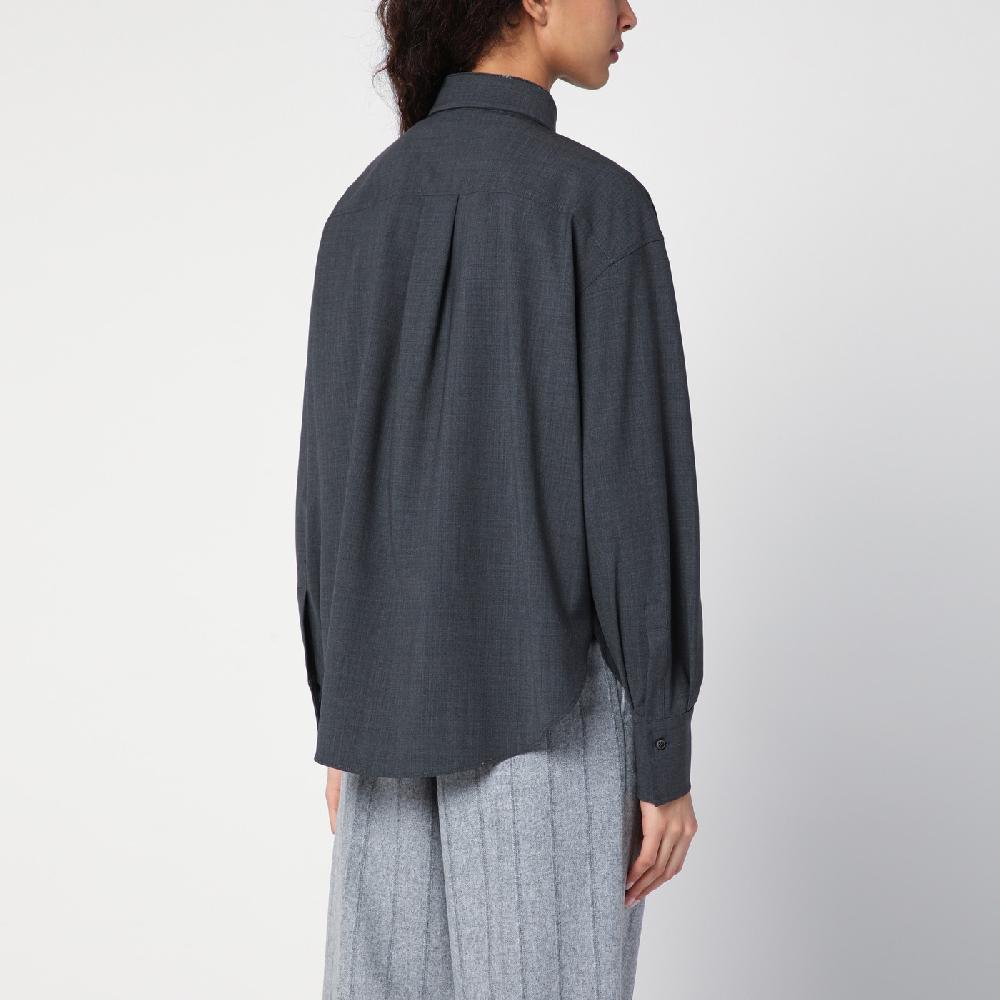 Brunello Cucinelli Camicia grigia scura con Shiny Collar Detail Consegna Veloce