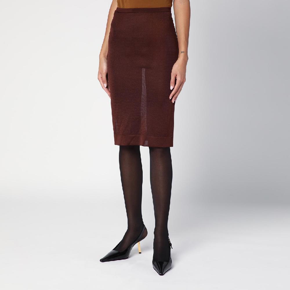 Saint Laurent Gonna midi semitrasparente marrone Sottocosto