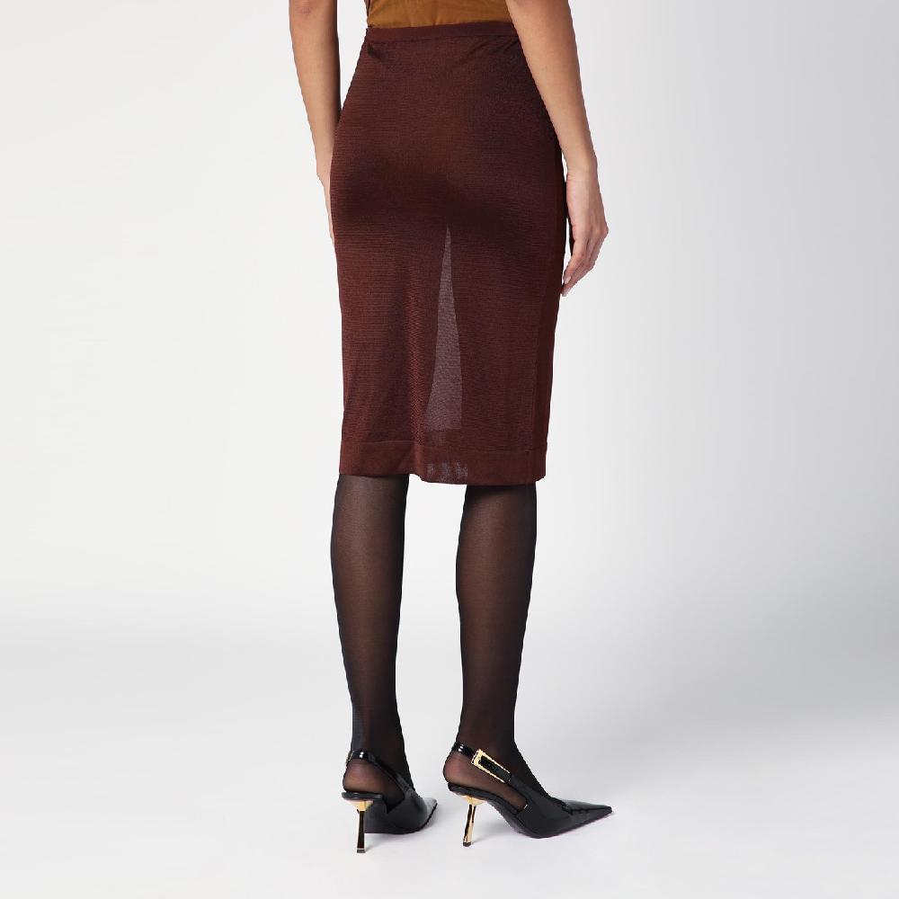 Saint Laurent Gonna midi semitrasparente marrone Sottocosto
