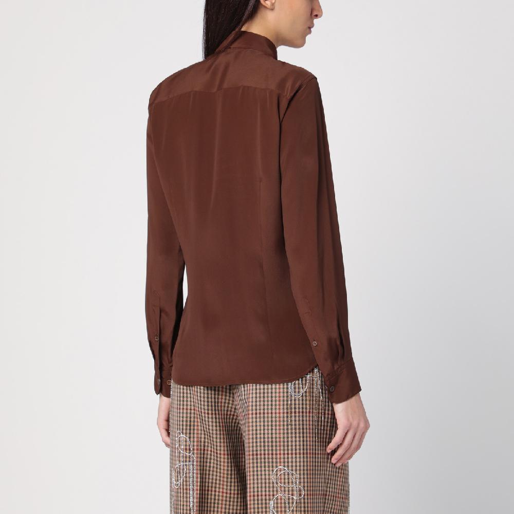 Dries Van Noten Camicia marrone in misto seta Convenienza
