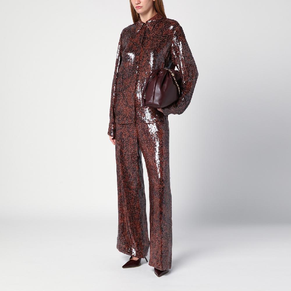 Dries Van Noten Camicia marrone con micro paillette Novità