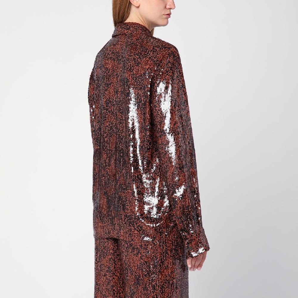 Dries Van Noten Camicia marrone con micro paillette Novità