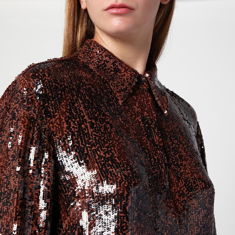 Dries Van Noten Camicia marrone con micro paillette Novità