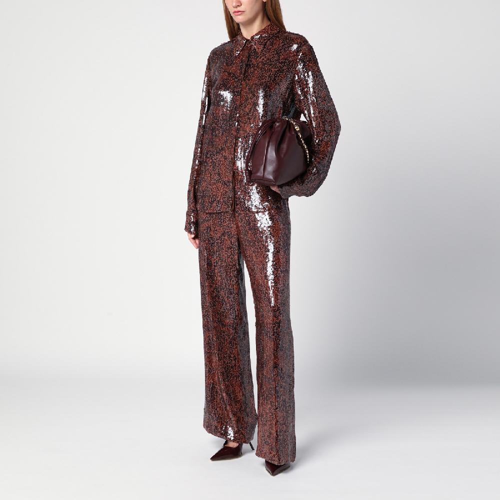 Dries Van Noten Pantalone ampio marrone con micro paillette Presa