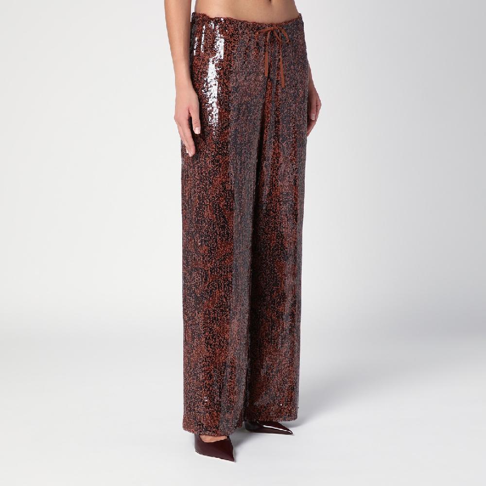 Dries Van Noten Pantalone ampio marrone con micro paillette Presa