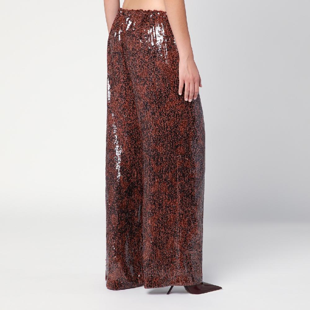 Dries Van Noten Pantalone ampio marrone con micro paillette Presa