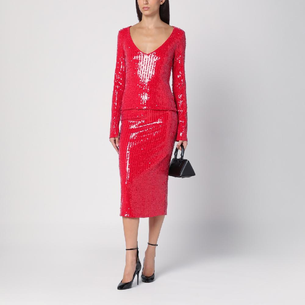 ROTATE Birger Christensen Maglia rossa con micro paillette Sottocosto