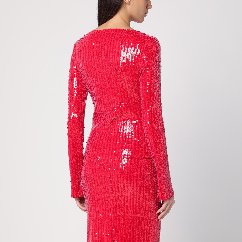 ROTATE Birger Christensen Maglia rossa con micro paillette Sottocosto