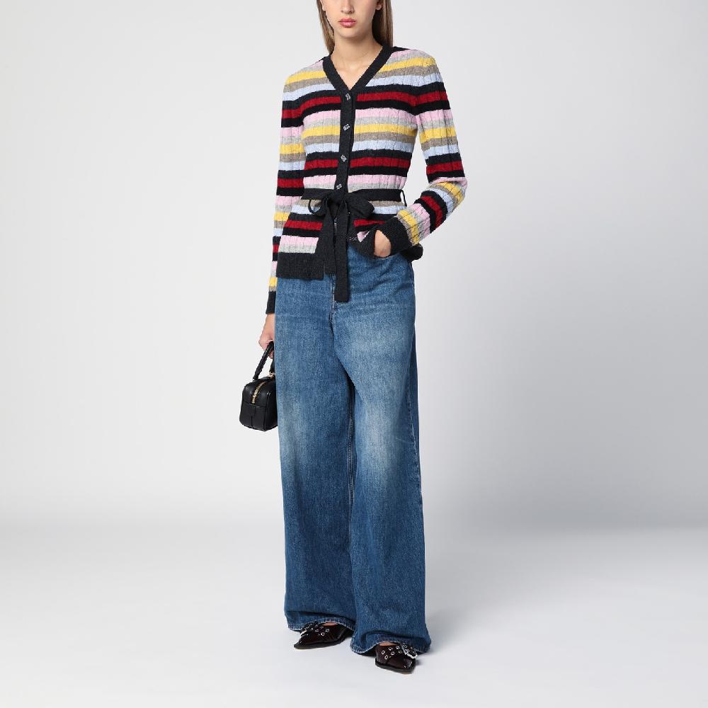 Ganni Cardigan a righe multicolore con cintura Economico