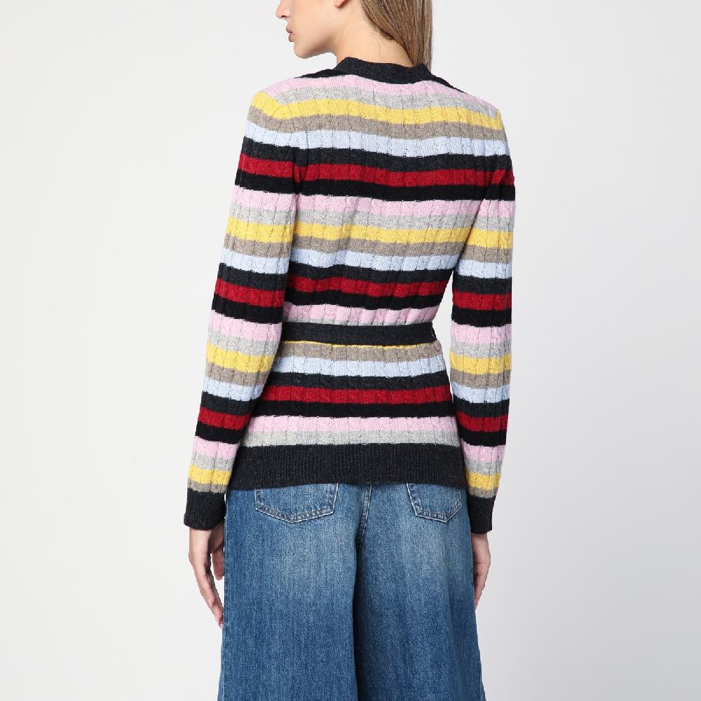 Ganni Cardigan a righe multicolore con cintura Economico