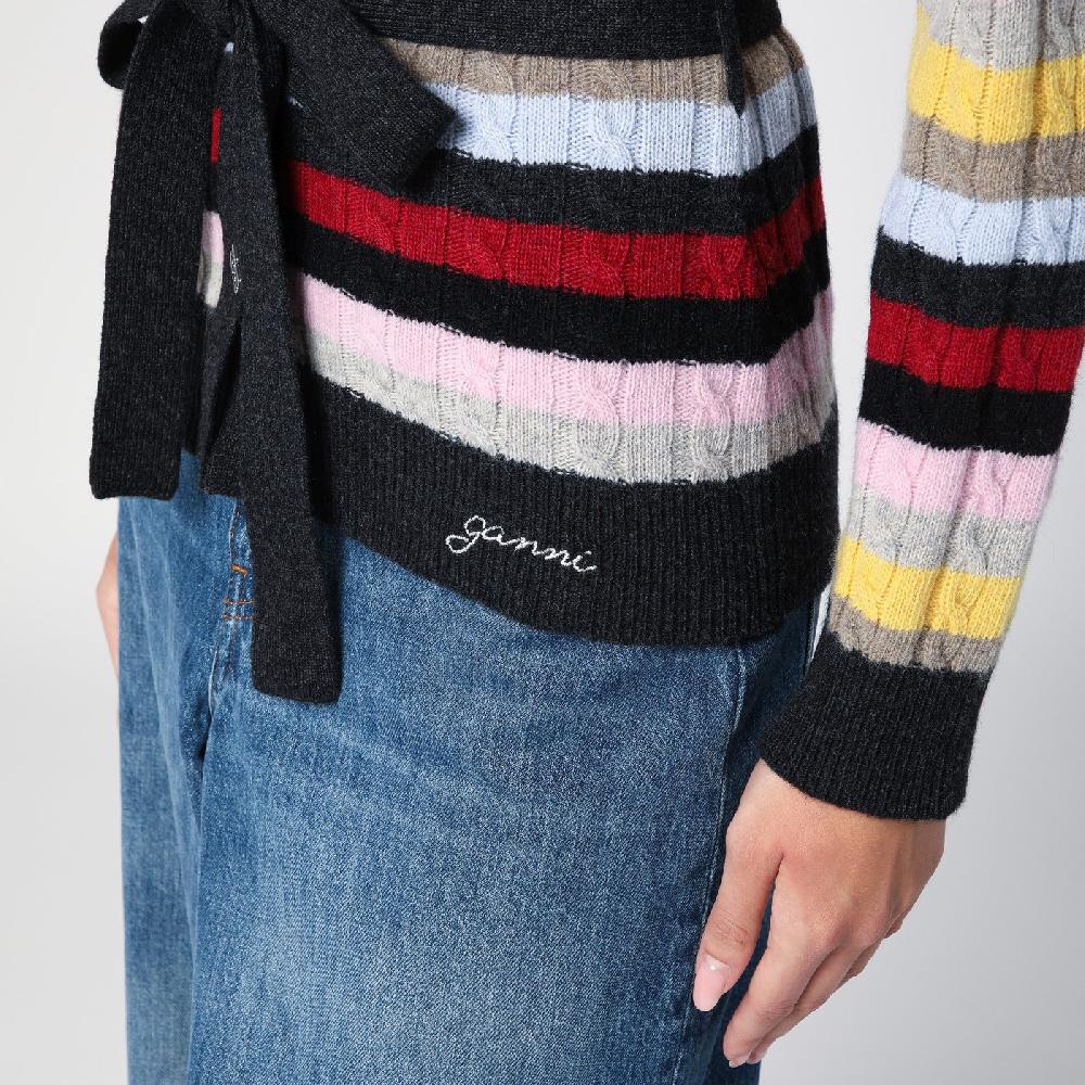 Ganni Cardigan a righe multicolore con cintura Economico