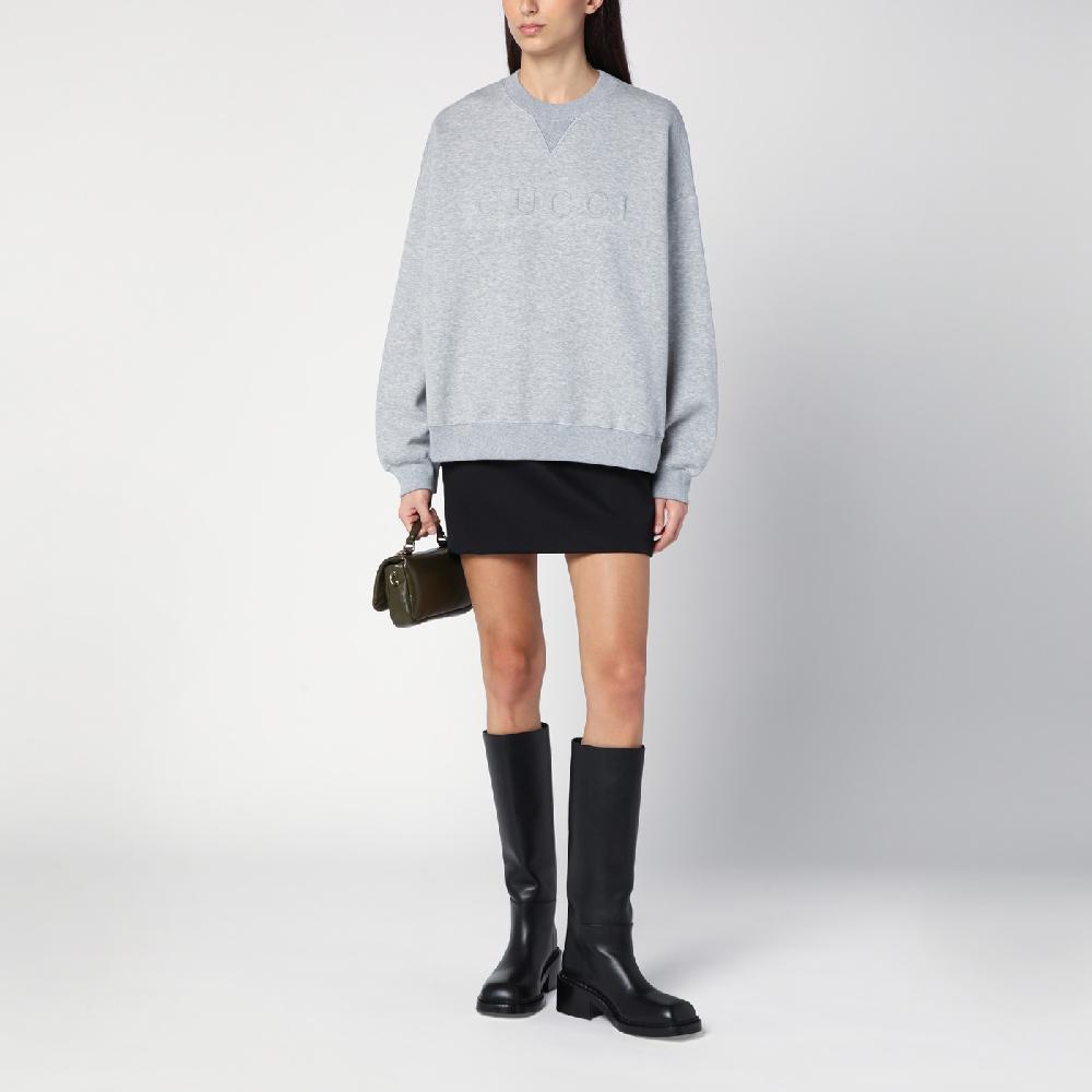 GUCCI Felpa grigia mélange in misto cotone In Vendita