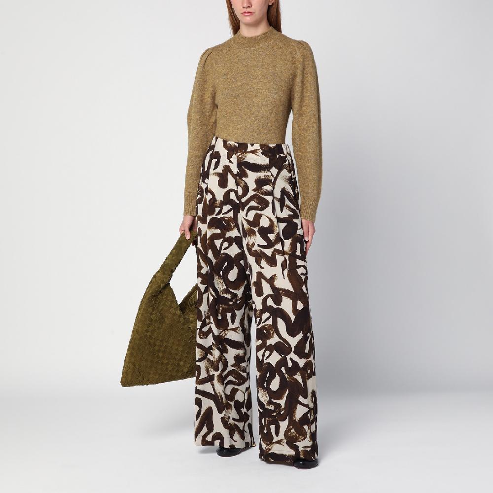 Dries Van Noten Pantalone ampio con stampa marrone Nuovo