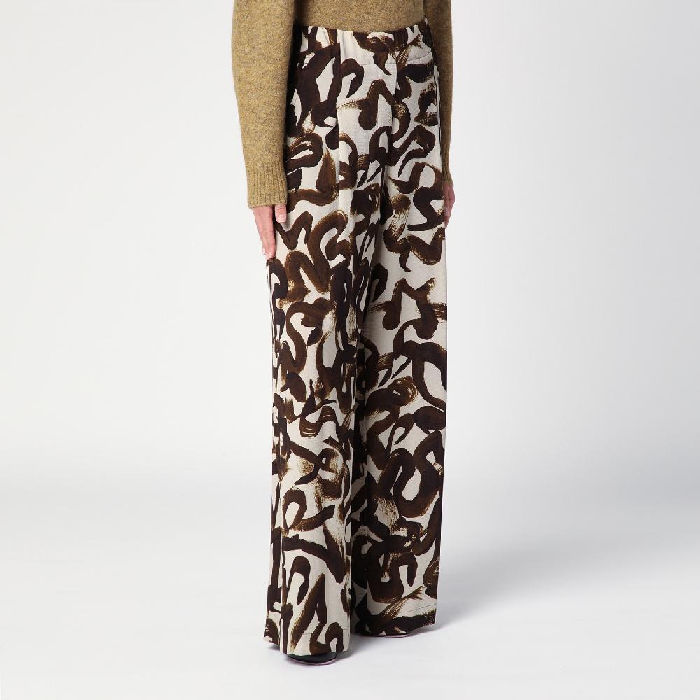 Dries Van Noten Pantalone ampio con stampa marrone Nuovo