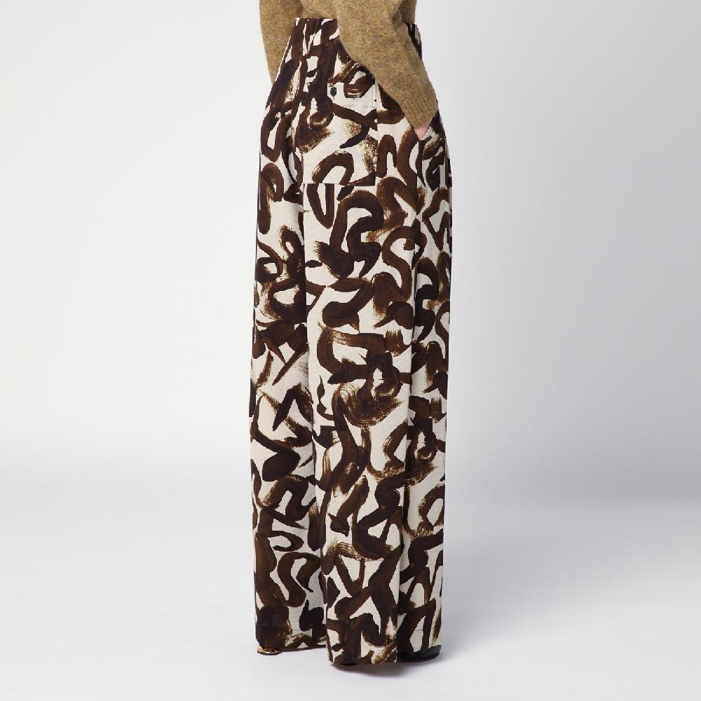 Dries Van Noten Pantalone ampio con stampa marrone Nuovo