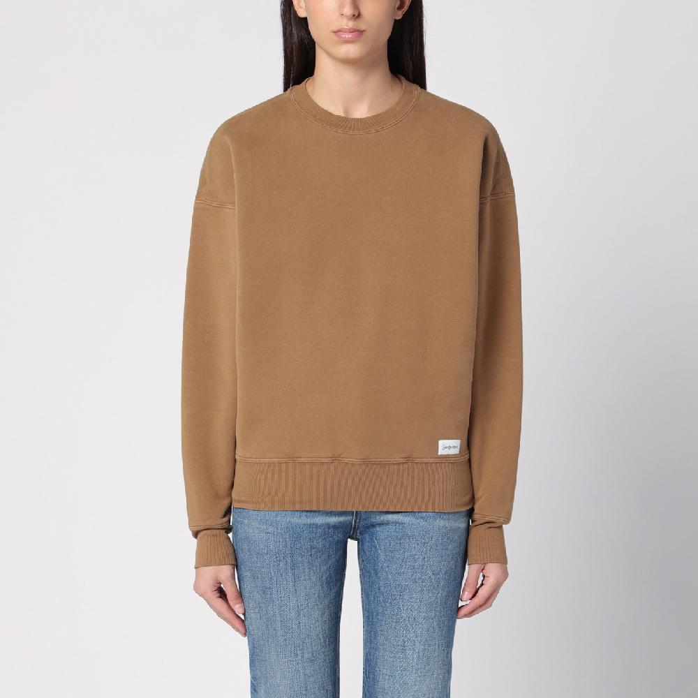 Saint Laurent Felpa color caramello in cotone felpato