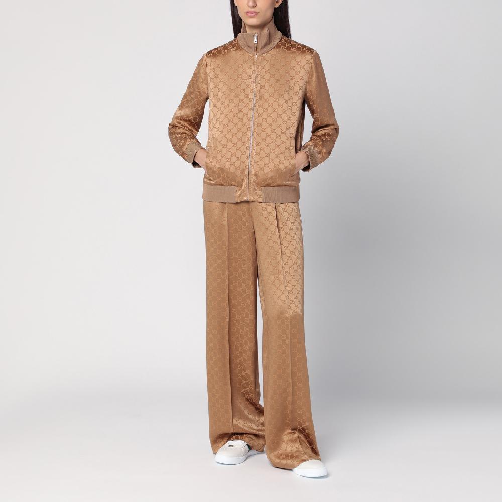 GUCCI Bomber color cammello in jacquard di viscosa GG Promozione