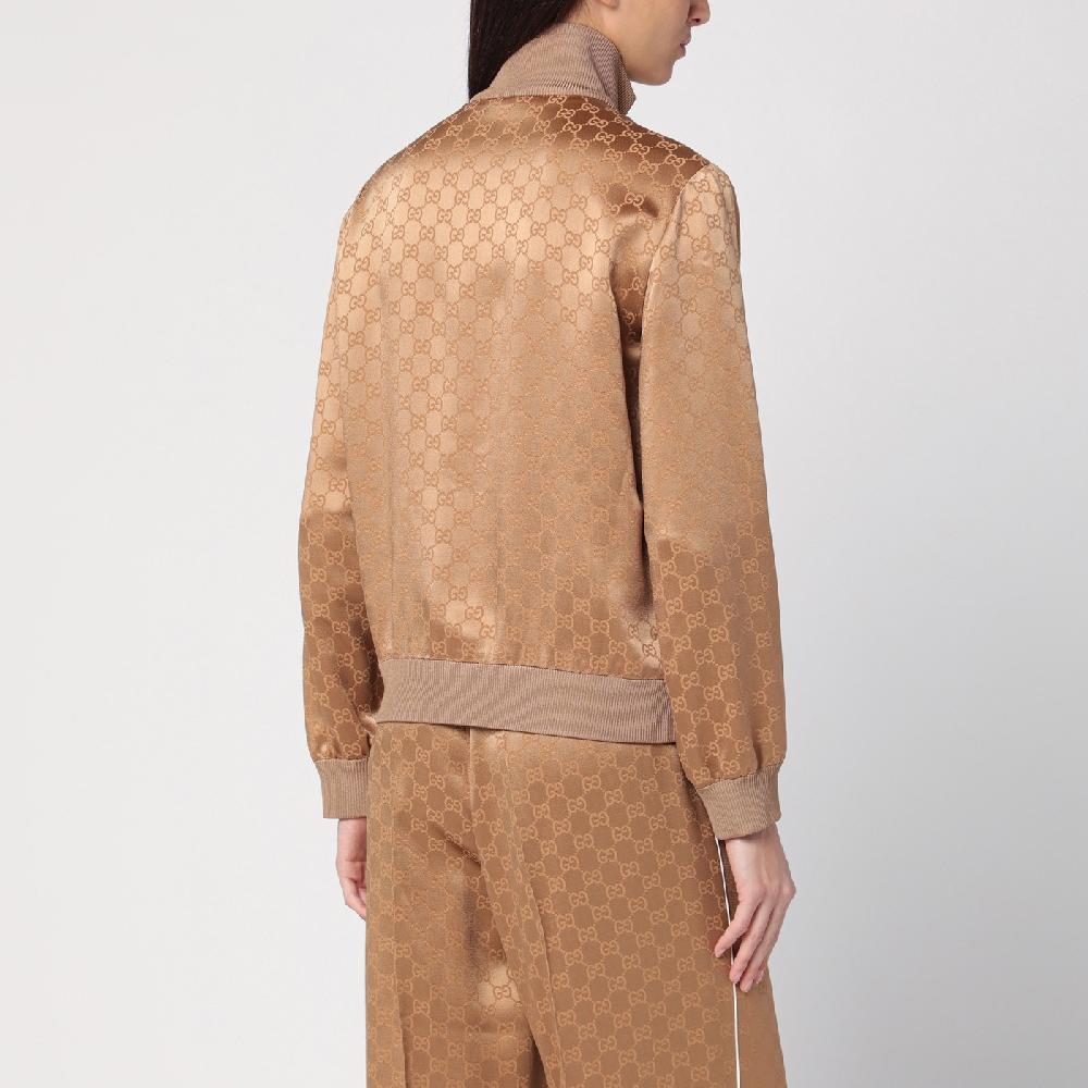 GUCCI Bomber color cammello in jacquard di viscosa GG Promozione