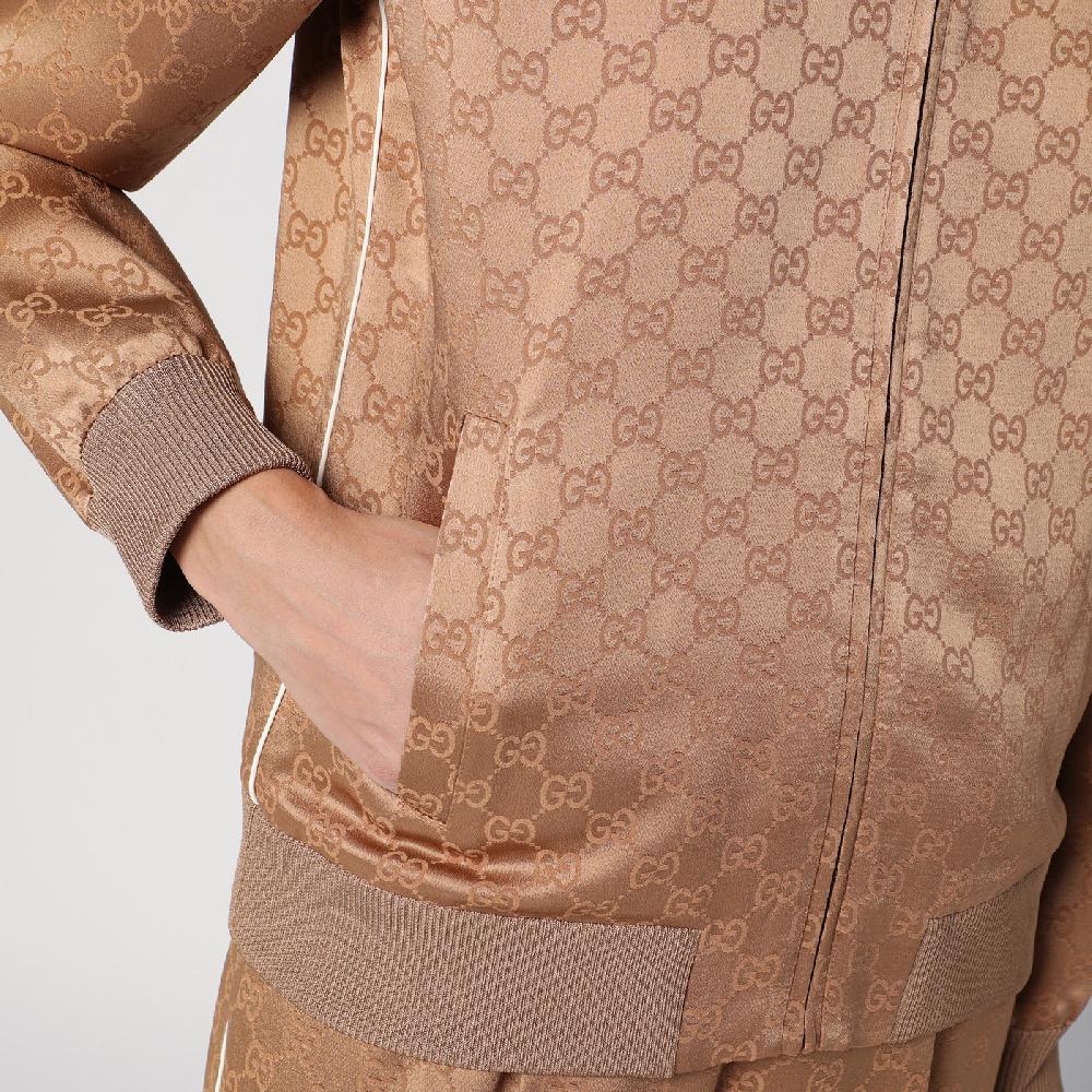 GUCCI Bomber color cammello in jacquard di viscosa GG Promozione