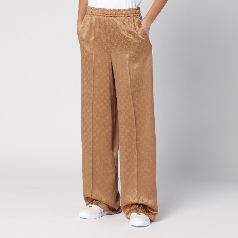 GUCCI Pantalone color cammello in jacquard di viscosa GG Solo un giorno rimasto