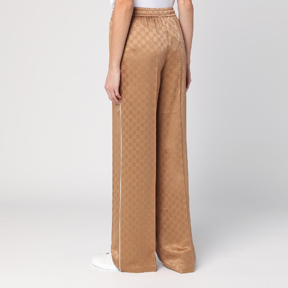 GUCCI Pantalone color cammello in jacquard di viscosa GG Solo un giorno rimasto
