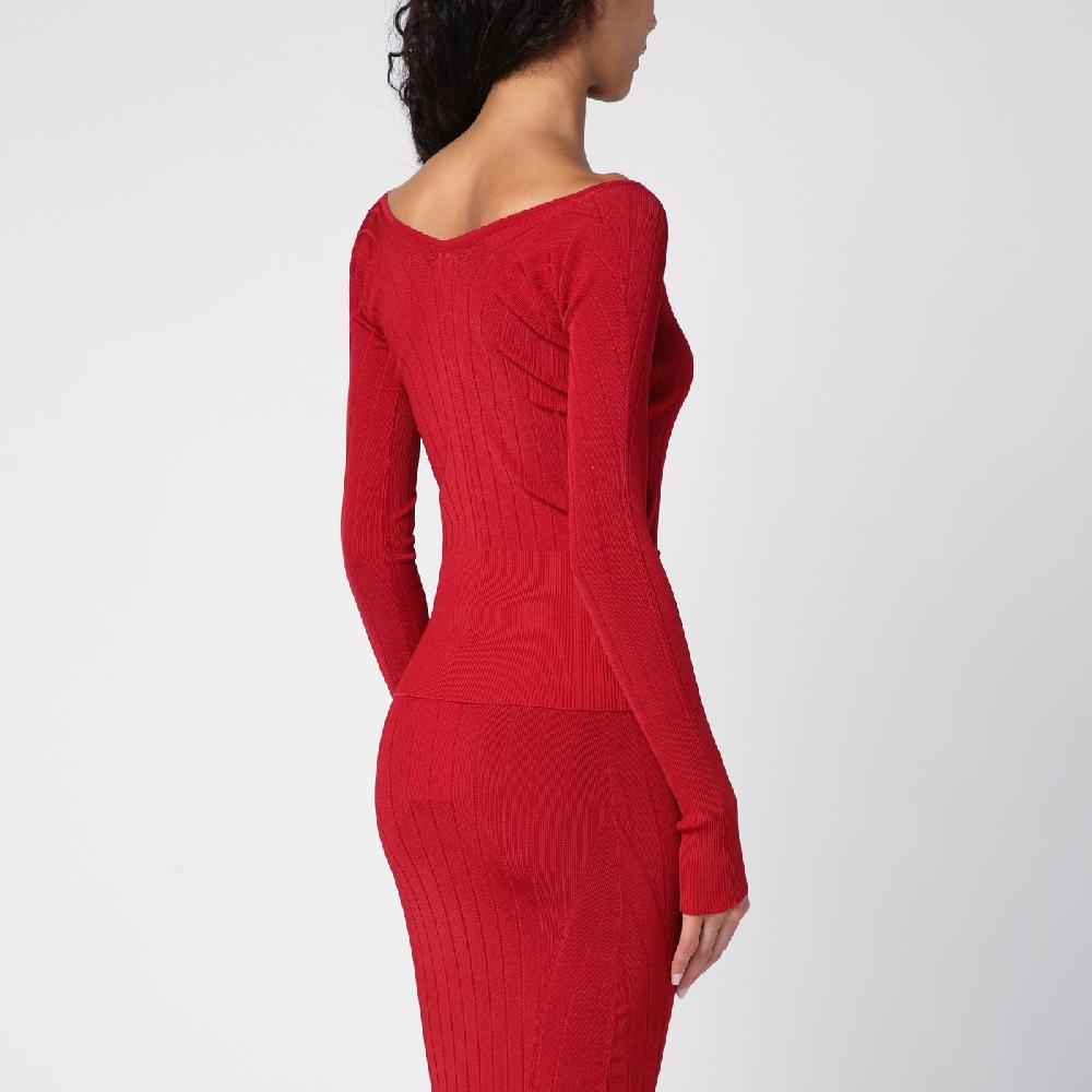JACQUEMUS Maglia Le haut Pralù rossa in misto viscosa Qualità Garantita