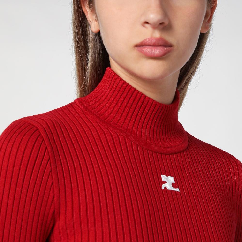 Courru00e8ges Maglia dolcevita rossa a coste Acquista Ora