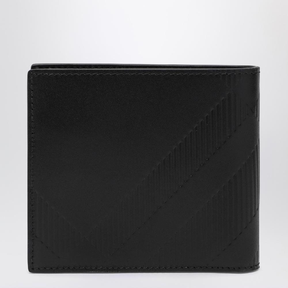 Burberry Portafoglio bi-fold nero in pelle Check impresso Outlet