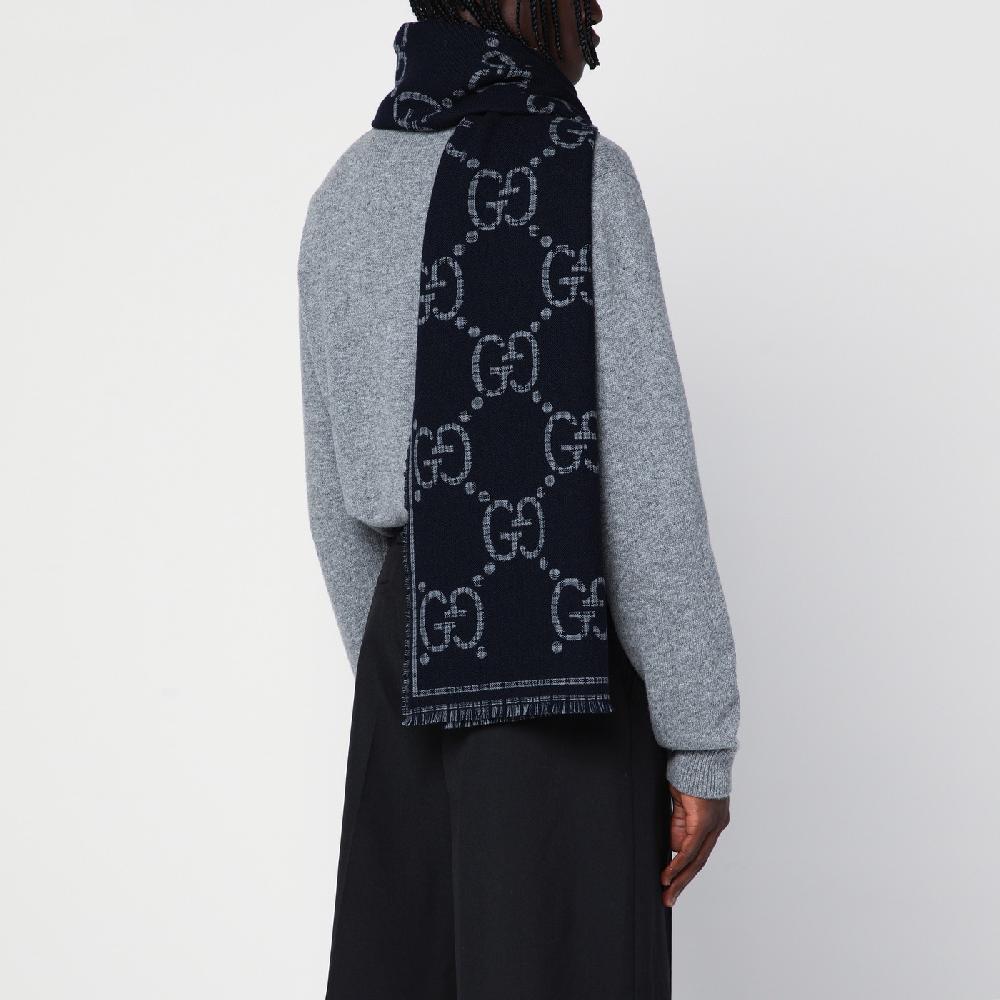 GUCCI Sciarpa in lana GG a quadri grigia/blu Negozio