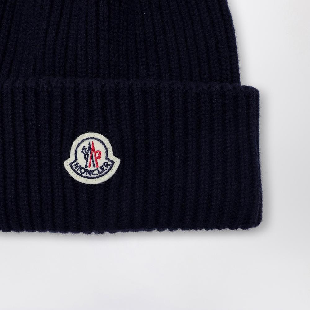 Moncler Cuffia blu in lana e cashmere Nuova