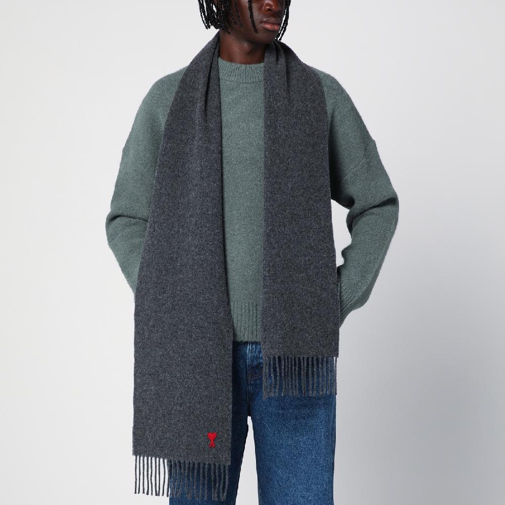 Ami Paris Sciarpa Ami De Coeur grigia in lana Promozione