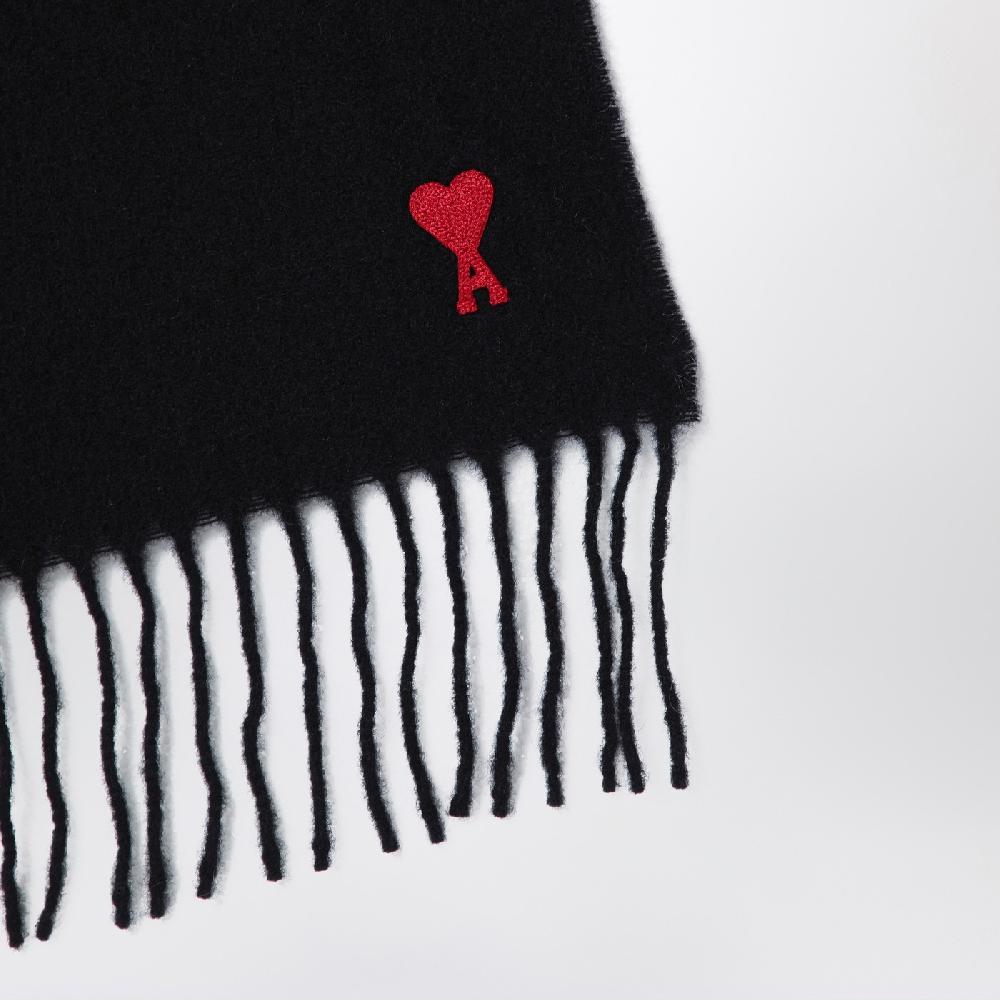 Ami Paris Sciarpa Ami De Coeur nera in lana Spedizione Gratuita