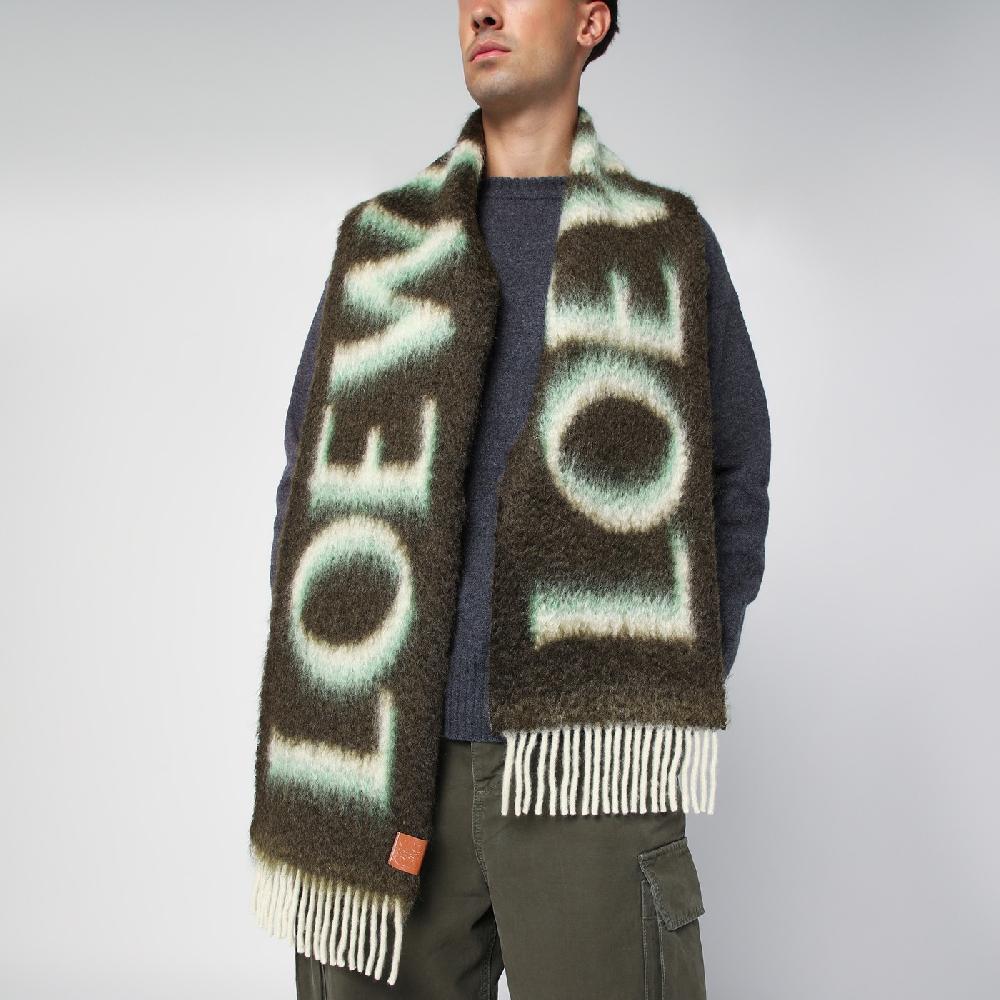 Loewe Sciarpa verde/bianca in lana e mohair Negozi Online