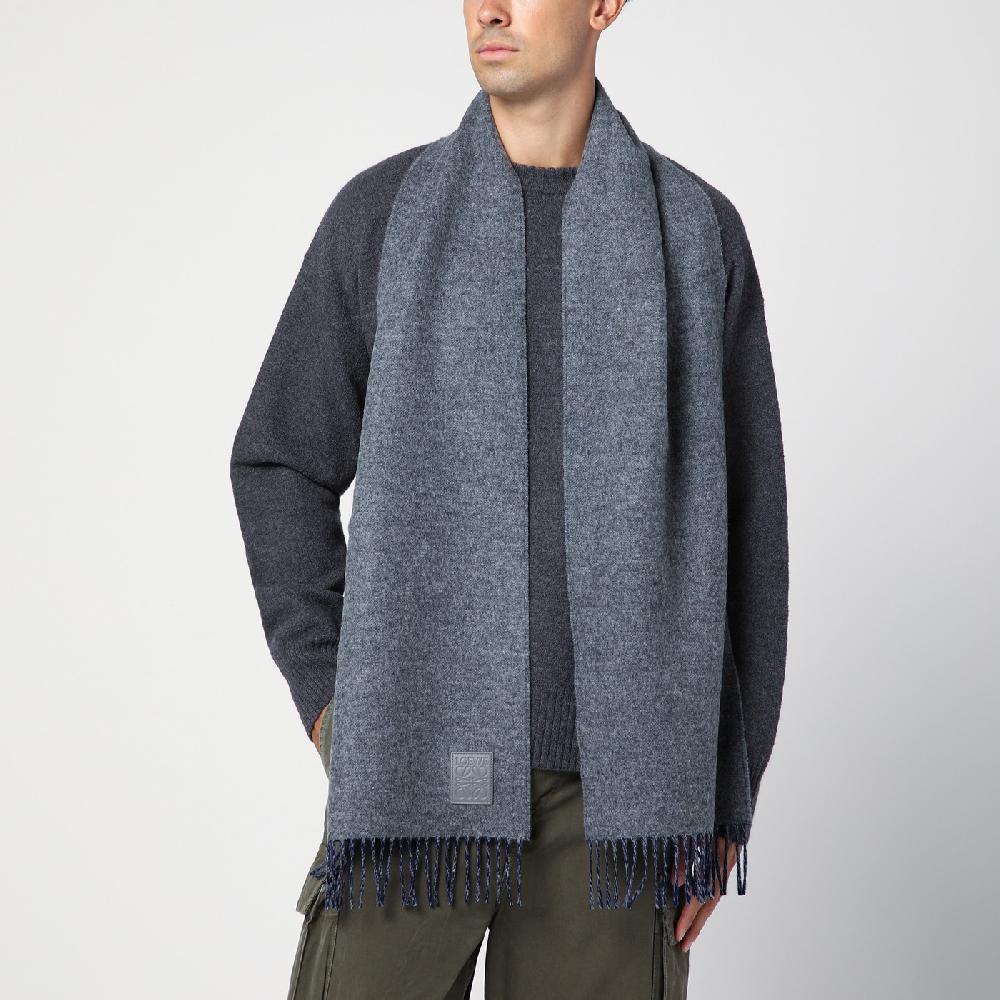 Loewe Sciarpa grigia/blu in lana e cashmere Sottocosto