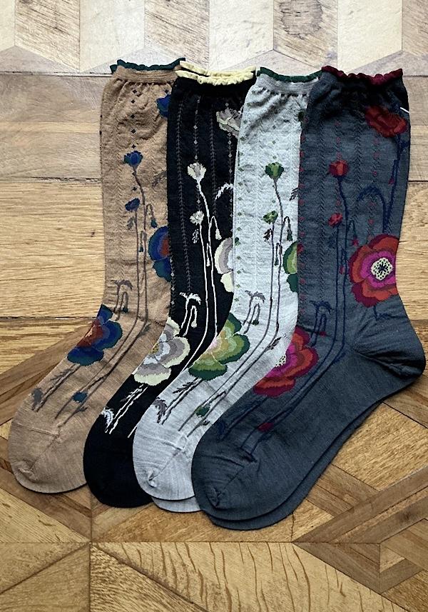 Rose & Lini ANTIPAST WOOL “BOLD BLOOM” AM-795 SOCKS BEIGE Affare Del Giorno