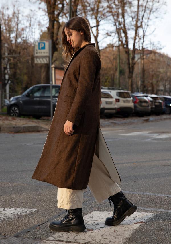 Rose & Lini RISA NAKAMURA WOOL “COAT F” BROWN Vendita Economica