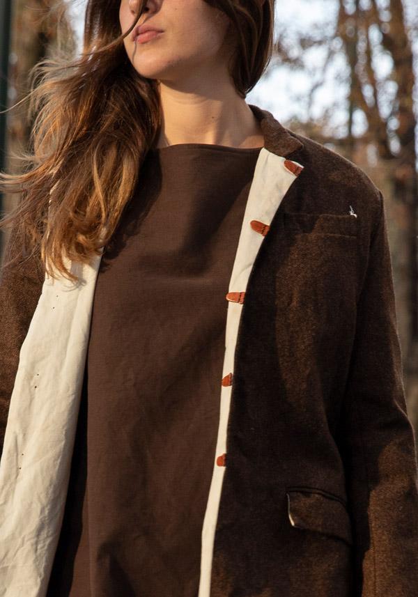 Rose & Lini RISA NAKAMURA WOOL “COAT F” BROWN Vendita Economica