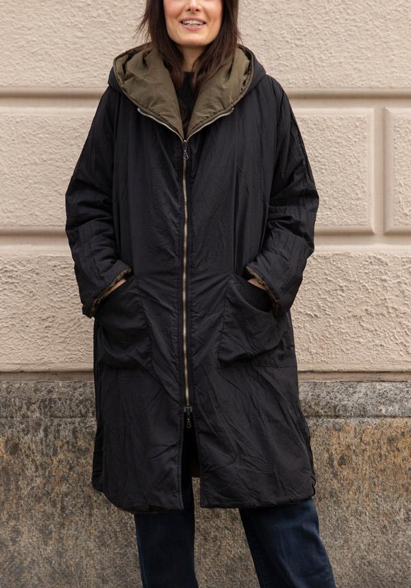 Rose & Lini KIMONORAIN REVERSIBLE “PARKA” JACKET GREEN & BLACK Promozione Limitata